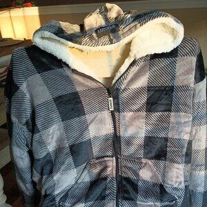Plaid Zip Up Hoodie with Sherpa Lining